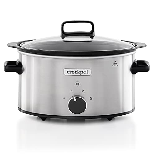 Arata lenta Crock-pot, 3,5 L, pana la 4 persoane, Sizzle&amp;Stew, Oala interna din aluminiu pentru rumenire pe aragaz, 2 setari de gatit si functie calda, 210W max, argintiu