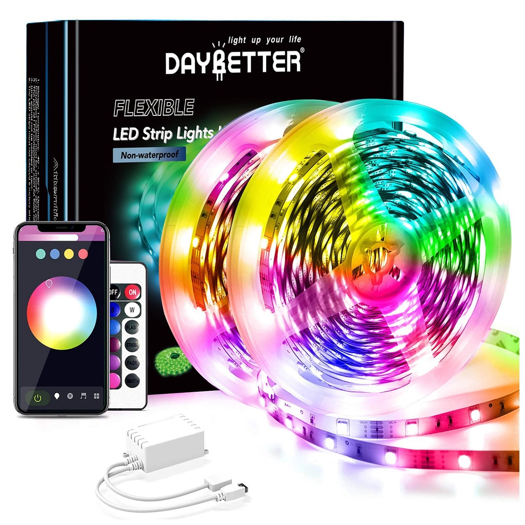 DAYBETTER LED Strip 30M (2X15M), banda LED RGB 5050 Control aplicatie Bluetooth lumini LED Sincronizare muzica cu telecomanda pentru dormitor, bucatarie, sufragerie si TV