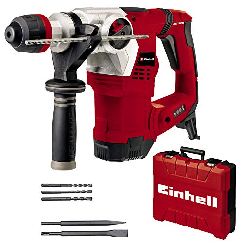 Ciocan rotopercutor Einhell TE-RH 32 4F Kit (1250 W, 5,0 jouli, putere de gaurire in beton, SDS-Plus, maner anti-vibratii, cu cutie electronica, 3 burghie, dalta ascutita si plate)