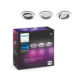 Philips Hue White si Color Ambiance Centura, 3 spoturi inteligente incastrate, baza rotunda, Bluetooth, 3x6 W, alb