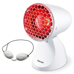 Lampa cu infrarosu Beurer IL 11 cu grila de protectie, produs medical cu caldura linistitoare pentru utilizare cu raceli si tensiune musculara, 5 niveluri de inclinare, inclusiv ochelari de protectie, alb