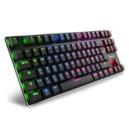 Tastatura mecanica cu profil redus Sharkoon PureWriter RGB TKL (iluminare RGB, comutatoare rosii, taste plate, fara tenkey, efecte de iluminare, cablu USB detasabil) neagra