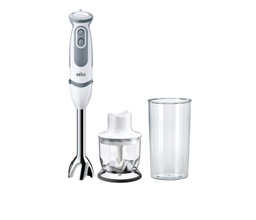 Blender cu imersie Braun Minipimer MultiQuick 5 Vario MQ5220WH, 21 viteze, maner ergonomic, echipat cu tocator de 350 ml si sticla 600 ml, putere 1000 W, alb