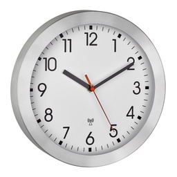 Ceas de perete radio analogic TFA Dostmann, 60.3546.02 cu cadru metalic, mic, 25 cm diametru, ceas de bucatarie, ceas de perete de birou, alb, (L) 250 x (L) 40 x (H) 250 mm
