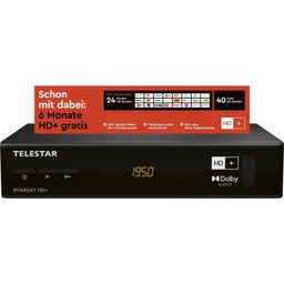 Telestar STARSAT HD+ - Receptor satelit HD cu card HD+ (DVB-S2, HDMI, Scart, USB, incl. credit 6 luni) negru, 1 bucata