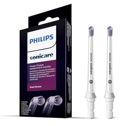 Duze pentru irigator oral Philips Sonicare Quad Stream F3 Pachet dublu - Ata de gura pentru apa de gura pentru utilizare cu dispozitivul Philips Sonicare fara fir (model HX3062/00) Alb