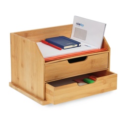 Organizator de birou Relaxdays, 2 sertare, birou, raft pentru scrisori si documente, HBT 24 x 36 x 28 cm, bambus, natural, culoare: maro deschis