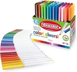 FIBRACOLOR 100 COLORI - Cutie cu 100 de stilouri cu varf conic in 100 de culori diferite super lavabile