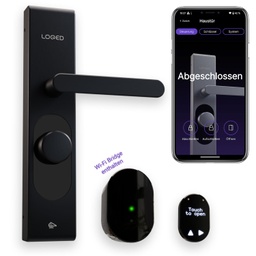 LOQED Touch Smart Lock Door Lock Negru - Incuietoare electronica Usa din fata - Criptare 256 de biti - Incuietoare Smart Home + Aplicatie Smartphone - Incuietoare inteligenta electrica