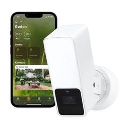 Eve Outdoor Cam (White Edition) - Camera de supraveghere inteligenta, proiector, vedere pe timp de noapte, detector de miscare, interfon, instalare flexibila, WiFi, protectie maxima a datelor cu Apple HomeKit Secure Video