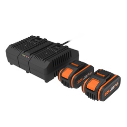 WORX - Pachet de 2 baterii si incarcator dublu - 20V - 4Ah - WA3611 (cu indicator de nivel de incarcare, compatibil cu toate uneltele 20V/40V/80V)