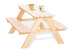 PINOLINO Nicki pentru 4 copii masa de picnic set scaune copii - mobilier de gradina din lemn masiv pentru copii de la 2 ani si peste, lemn natural, rezistent, sigur, durabil, 90 x 79 x 50