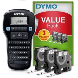 Kit de eticheta portabil DYMO LabelManager 160 | Imprimanta portabila de etichete | cu 3 bobine de banda pentru etichete Dymo D1 | Tastatura QWERTY | Ideal pentru birou sau acasa