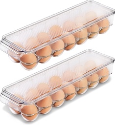 KICHLY Recipient pentru oua pentru frigider - cutie pentru oua cu 14 compartimente, capac si maner, cutie pentru oua din plastic, frigider pentru oua, depozitare oua (pachet de 2)