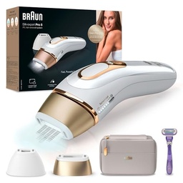 Dispozitiv de indepartare a parului Braun IPL Silk Expert Pro 5 pentru femei/barbati, 2 atasamente, indepartarea parului vizibil, proiectat in Germania, aparat de ras Venus, alternativa la epilarea cu laser, PL5157, alb/auriu