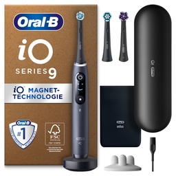 Oral-B iO Series 9 Plus Edition Periuta de dinti electrica/Periuta de dinti electrica, PLUS 3 capete de periaj, 7 moduri de periaj pentru ingrijirea dentara, carcasa de calatorie de incarcare, Design Braun, onix negru