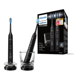 Pachet dublu Philips Sonicare DiamondClean 9000 periuta de dinti electrica - 2 periute de dinti sonice, 2 ochelari de incarcare, 2 capete de perie premium, generatie noua, negru si negru (model HX9914/54)