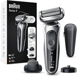 Aparat de ras electric Braun Series 7 360deg Flex cu aparat de tuns de precizie EasyClick, aparat de ras barbatesc cu atasament, umed si uscat, cadou pentru barbat, fabricat in Germania, 71-S4200cs, argintiu