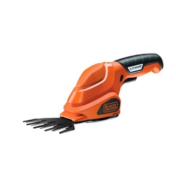 Foarfeca pentru iarba fara fir Black+Decker GSL200 (3,6 V Li-Ion, foarfece compacta pentru ingrijirea gazonului, autonomie a bateriei aprox. 45 min, blocare pornire, inclusiv statie de incarcare cu cablu de incarcare, indicator LED de incarcare)