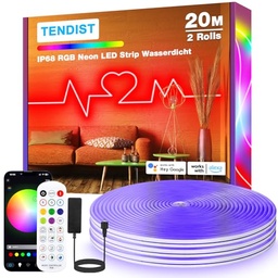 TENDIST 20M RGB IP68 Neon LED Banda in aer liber, WiFi Impermeabil DIY Flexibil Neon LED Banda compatibila Alexa, 24V Music Sync Silicon Neon Lampa pentru terasa, petrecere, dormitor