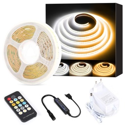 PAUTIX COB banda LED CCT alb cald alb rece, 5M 3200LED-uri reglabile 2700K-6500K 24V Set de banda LED cu sursa de alimentare si telecomanda RF pentru dormitor bucatarie oglinda TV iluminat DIY