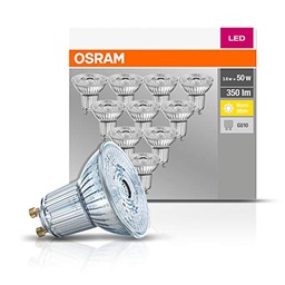 Lampa reflector LED Osram Base PAR16 cu baza GU10, 4,3 W, alb cald, pachet de 10