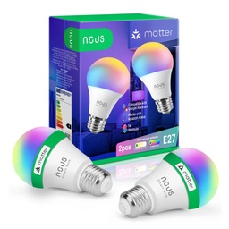 Bec NOUS P3 Smart WIFI RGB E27, compatibil cu Matter, Alexa, Home Assistant si Apple HomeKit, casa inteligenta, telecomanda, schimbarea culorii lampii LED, bec RGB, WiFi 2,4 GHz